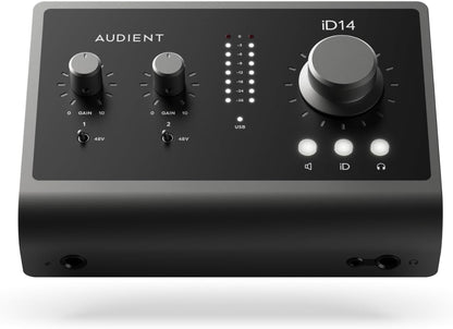 Audient iD14 MKII Audio-interface, 2 klasse-A-microfoonvoorversterkers (High Performance USB-audio-interface, USB-C-aansluiting, Monitor Mix en Monitor Panning-functie, 2 koptelefoonuitgangen), zwart