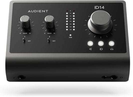 Audient iD14 MKII Audio-interface, 2 klasse-A-microfoonvoorversterkers (High Performance USB-audio-interface, USB-C-aansluiting, Monitor Mix en Monitor Panning-functie, 2 koptelefoonuitgangen), zwart