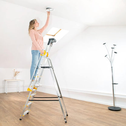 HOSTROM Veilige trapladder met 6 treden met hellingen, gereedschapshouder, inklapbaar, aluminium, platformhoogte 119 cm,