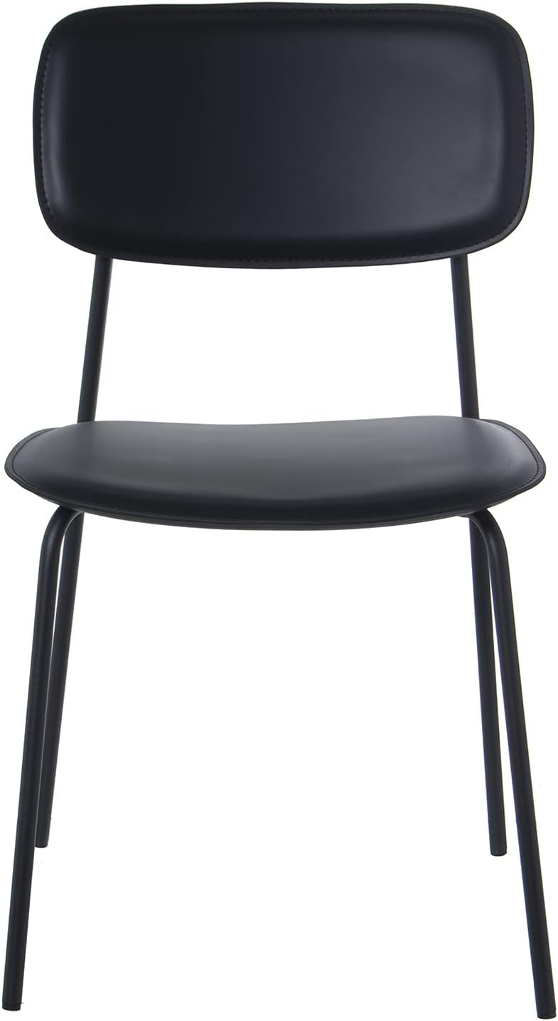 DRW Set van 4 stoelen van PU en metaal in zwart, 43 x 48 x 78 cm, zithoogte 44 cm