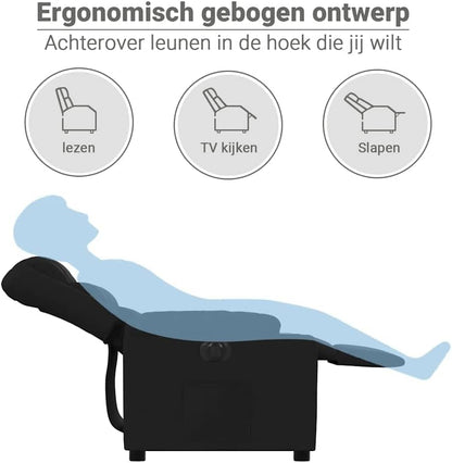 Elektrisch Verstelbare Fauteuil – Relaxstoel – Zetel – TV Stoel – Loungestoel – Zwart Polyester – Verstelbare Rugleuning & Voetensteun – Stevig Frame