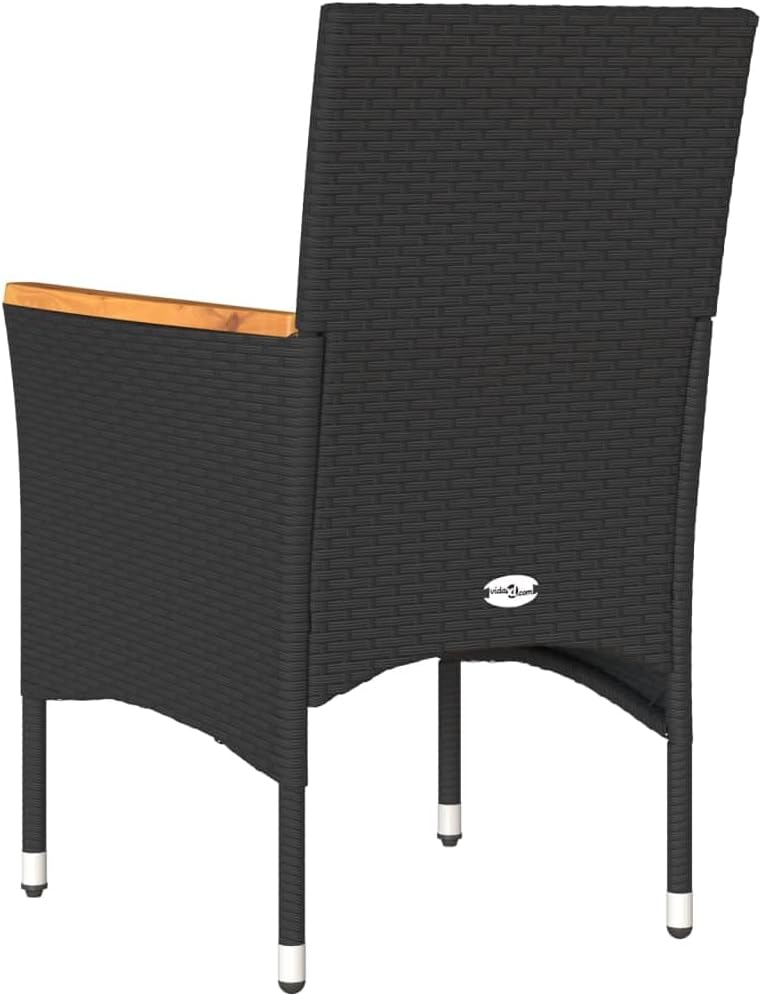 Tuinstoelen met kussens, 2 stuks, zwart, polyrotan PE, frame van gepoedercoat staal, kussen afneembaar en wasbaar, ideaal voor buiten en ontspanning, comfortabel - QUORE
