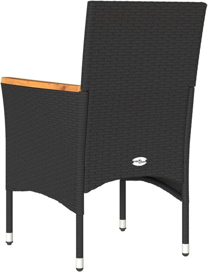 Tuinstoelen met kussens, 2 stuks, zwart, polyrotan PE, frame van gepoedercoat staal, kussen afneembaar en wasbaar, ideaal voor buiten en ontspanning, comfortabel - QUORE