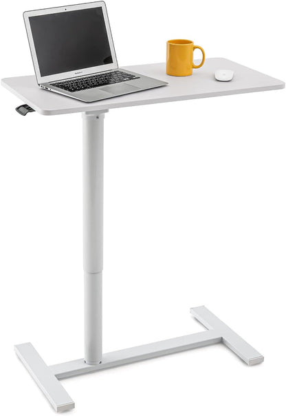 Tatkraft Relax Airlift Pneumatisch zit-sta laptopbureau met wielen, in hoogte verstelbaar 29-45 inch Moeiteloze gasliftregeling, thuiskantoor mobiele rollende laptopstandaard, groot tafelblad, wit