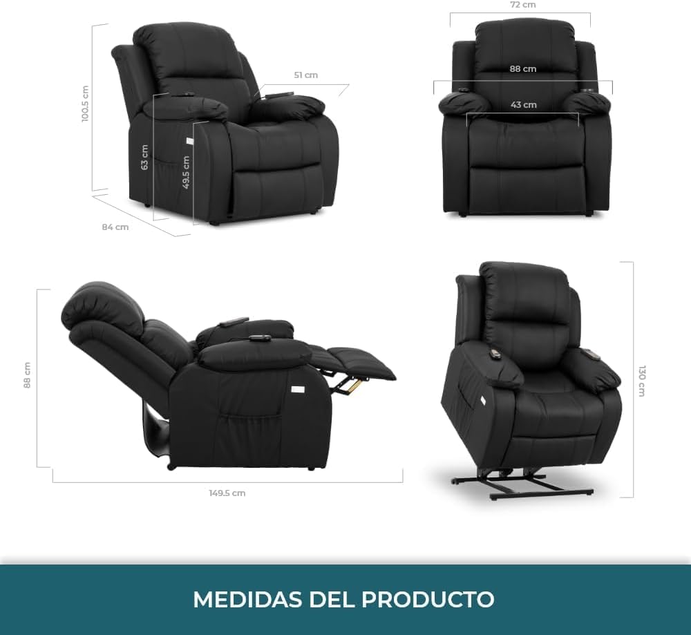 ZZ DON DESCANSO Don Descanso-Sillón Relax elektrisch tilt mensen Trevi zwart, kunstleer, groot