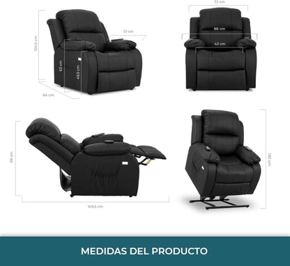 ZZ DON DESCANSO Don Descanso-Sillón Relax elektrisch tilt mensen Trevi zwart, kunstleer, groot