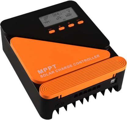 SolaMr 60A MPPT Zonne-laadregelaar 12/24V Automatische Parameter Instelbaar met LCD-scherm en Dubbele USB-Poort Zonnepaneel Batterijregelaar voor Gel Verzegelde natte en Lithium Batterij-GM-D60A