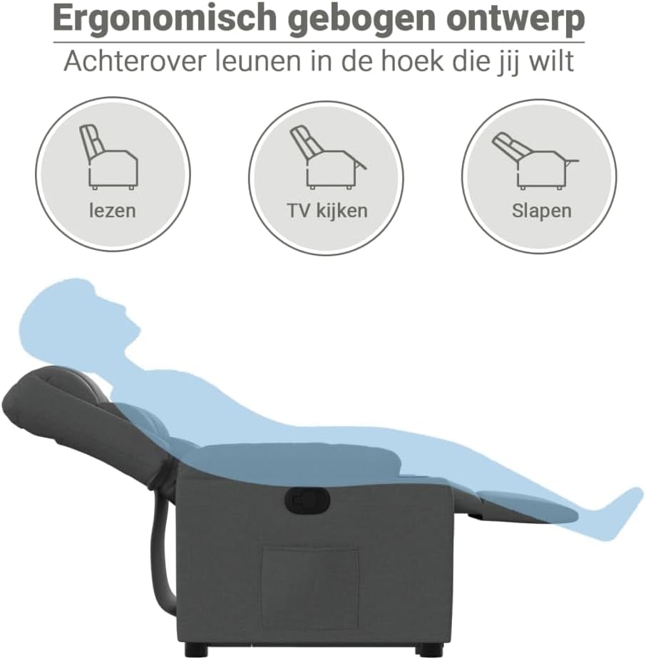 Relaxstoel – Sta-Op Stoel – Verstelbare Fauteuil – Elektrische Opsta-Stoel – Opsta-Hulp Stoel – Donkergrijs – Elektrische Opsta-functie – Comfortabele Dikke Vulling