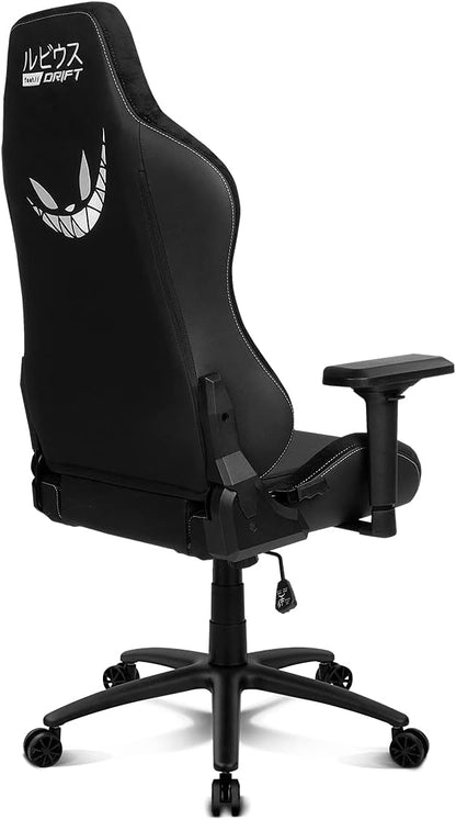 DRIFT GAMING Chair „elRubius” -DR250RU - Officiële elRubius gamingstoel, vlindermechanisme, liggende rug, kunstleer, suède afwerking, 4D-armleuningen, nek- en lendenkussen,74.5 x 129-138 x 56 cm (W x H x D) Zwart/Wit,Zwart/Wit