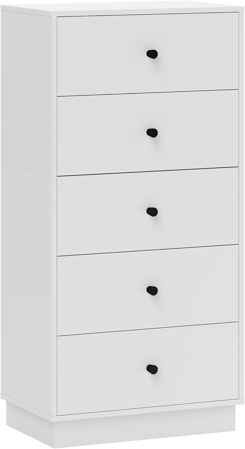 HOMCOM Kommode Sideboard mit 5 Schubladen Schrank aus Holzwerkstoff Aufbewahrungsschrank im Modern Stil Schubladenschrank Kommodenschrank für Wohnzimmer Schlafzimmer Flur 47 x 29 x 95 cm Weiß - QUORE