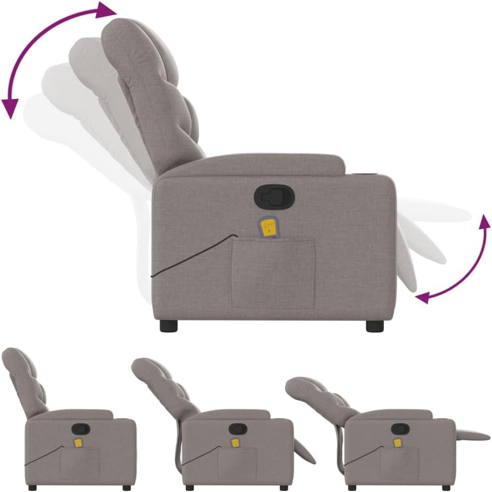 vidaXL Massagestoel verstelbaar stof taupe, zitstoel, armstoel, fauteuil, leunstoel, stoel, televisiefauteuil, tv-stoel, tv-fauteuil, zetel