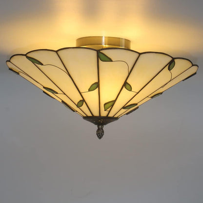 16 Inch Vintage Leaf Tiffany Style Ceiling Light Stained Glass Ceiling Lamp Flush Mount Ceiling Lighting Fixtures Lamps (40CM Leaf A)