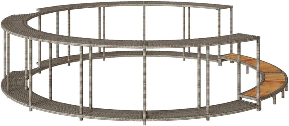 Pool & Spa Hot Tub Surround with Storage and Wooden Step Grey Poly RattanHome & Garden - QUORE