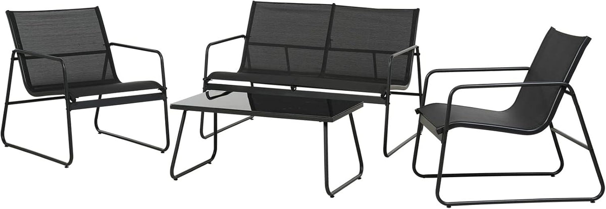 Grand patio Conversatiesets, 4-delig, tuintafel en stoelen, mesh sling Farbic, waterdicht, ademend, tuinmeubelsets voor buiten, achtertuin, zwembad (zwart)