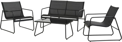 Grand patio Conversatiesets, 4-delig, tuintafel en stoelen, mesh sling Farbic, waterdicht, ademend, tuinmeubelsets voor buiten, achtertuin, zwembad (zwart)