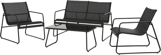 Grand patio Conversatiesets, 4-delig, tuintafel en stoelen, mesh sling Farbic, waterdicht, ademend, tuinmeubelsets voor buiten, achtertuin, zwembad (zwart)