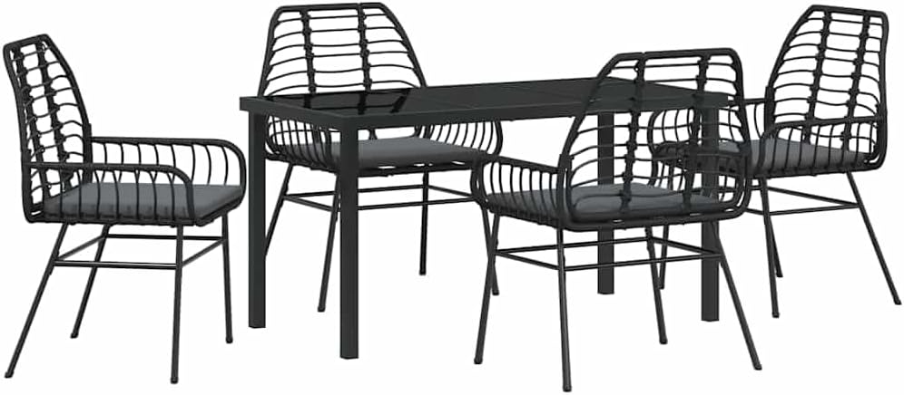 Tuinmeubelset, 5 stuks, zwart, polyrotan, zitgroep met stoelen en tafel, balkonmeubelset voor terras, tuin, balkon - QUORE