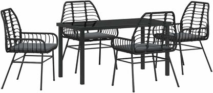 Tuinmeubelset, 5 stuks, zwart, polyrotan, zitgroep met stoelen en tafel, balkonmeubelset voor terras, tuin, balkon - QUORE