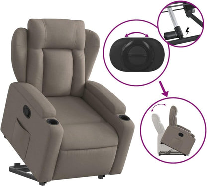 Fauteuil, zitverhoging, kantelbaar, taupe van stof, meubelstuk voor woonkamer, loungestoel, relaxstoel, stoel voor slaapkamer - QUORE