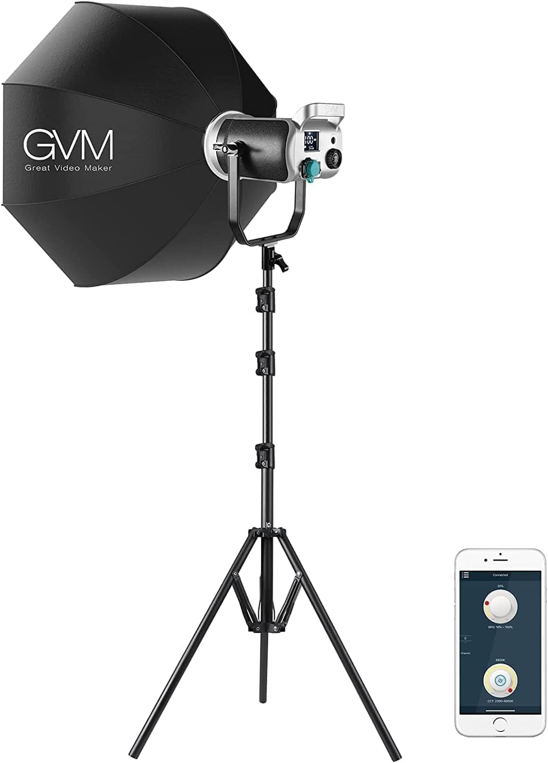 GVM 200W LED videoverlichting met softbox, Bowens 3200K-5600K LED videoverlichting, APP- en DMX-besturing LED studio continu licht voor fotografie, video, interview, YouTube, 93000Lux/0,5m