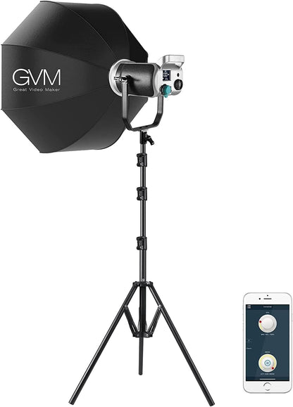 GVM 200W LED videoverlichting met softbox, Bowens 3200K-5600K LED videoverlichting, APP- en DMX-besturing LED studio continu licht voor fotografie, video, interview, YouTube, 93000Lux/0,5m