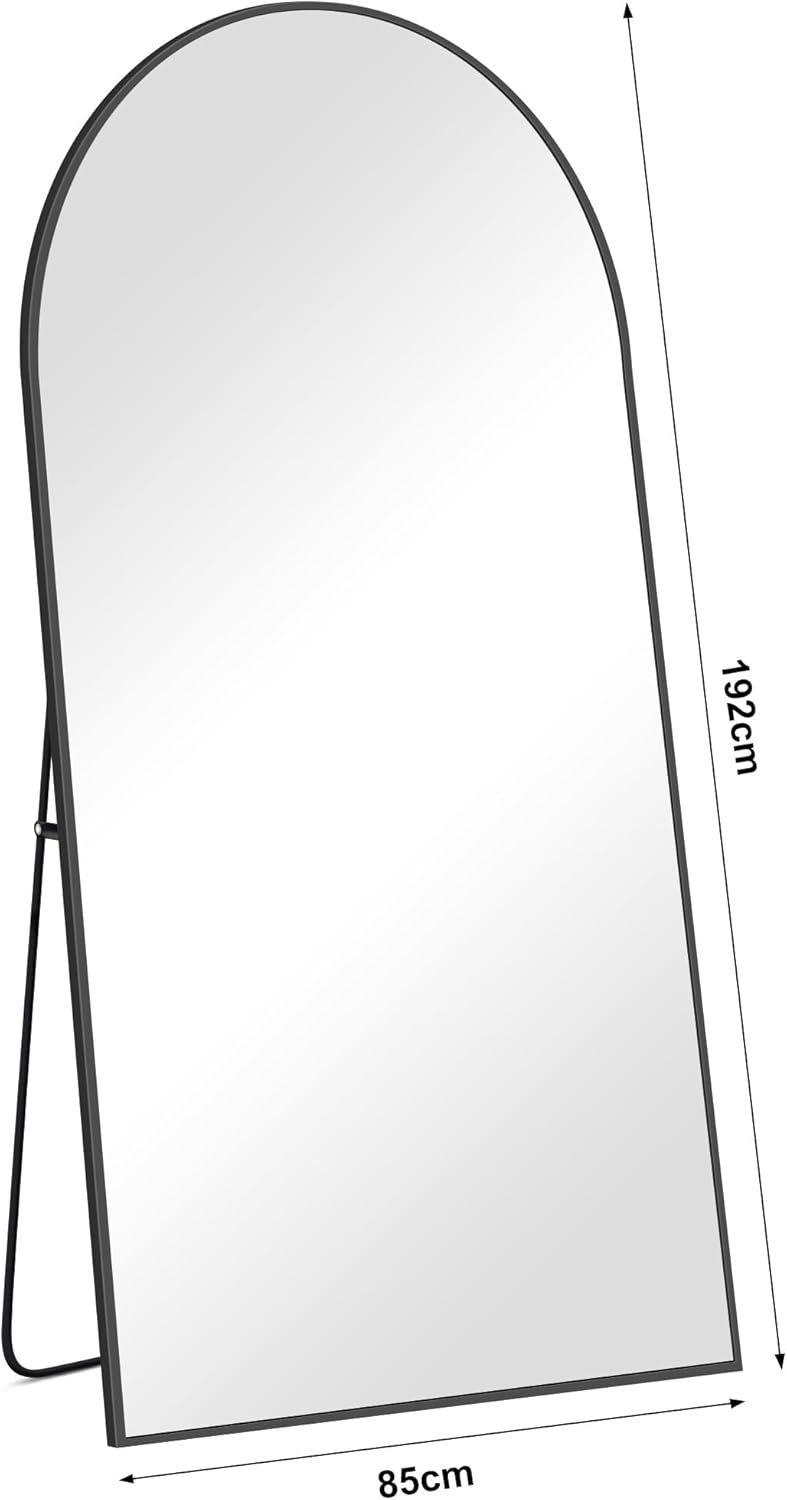 Boogspiegel – Full Body Spiegel – Staande Spiegel – Vloerspiegel – Wandspiegel – 192 x 85 cm – Zwart Aluminium Frame