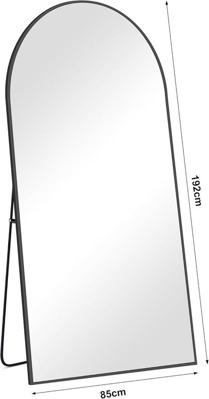 Boogspiegel – Full Body Spiegel – Staande Spiegel – Vloerspiegel – Wandspiegel – 192 x 85 cm – Zwart Aluminium Frame