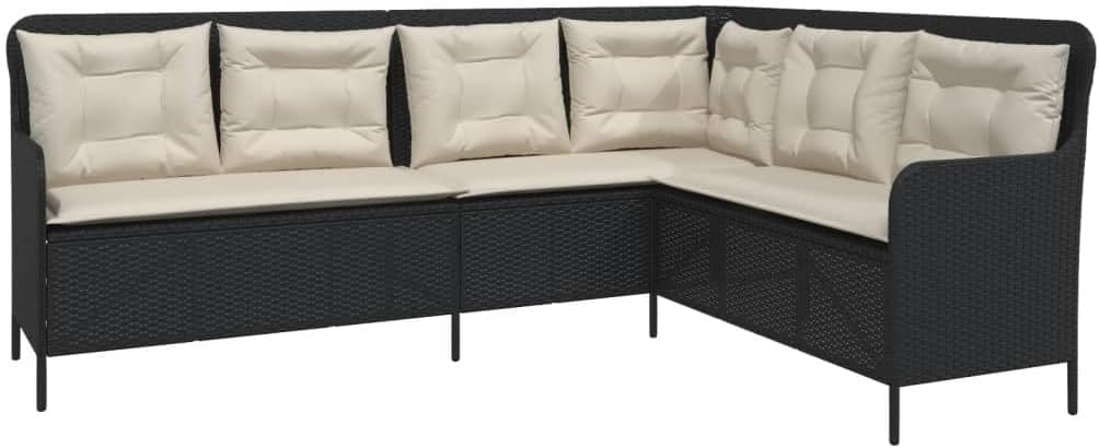 Garden Bench L Shape with Cushion, Black Poly Rattan Garden Furniture Set, Outdoor Balcony Set, Patio Furniture, Garden Lounge, Seat Set for Patio, Balcony, Garden -B - QUORE