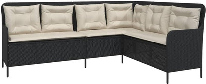 Garden Bench L Shape with Cushion, Black Poly Rattan Garden Furniture Set, Outdoor Balcony Set, Patio Furniture, Garden Lounge, Seat Set for Patio, Balcony, Garden -B - QUORE