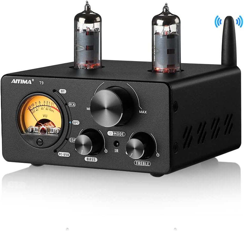 AIYIMA TUBE T9 Bluetooth 5.0 6K4 Vacuümbuisversterker USB DAC 100W Stereo-ontvanger Amp Coax/Opt HIFI Home Audio Digitale versterkers met VU-meter