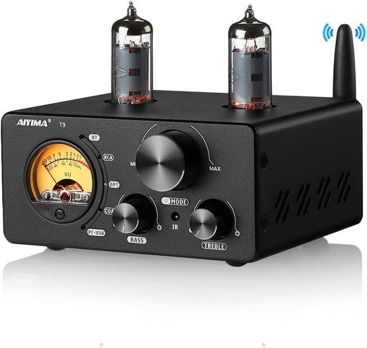 AIYIMA TUBE T9 Bluetooth 5.0 6K4 Vacuümbuisversterker USB DAC 100W Stereo-ontvanger Amp Coax/Opt HIFI Home Audio Digitale versterkers met VU-meter