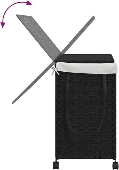 Gecheer Laundry Basket with Wheels, Black, 60 x 35 x 60.5 cm, Rattan, Laundry Basket, Laundry Basket, Laundry Basket for Baby Clothing, Bed Linen Shoes, 372042 - QUORE