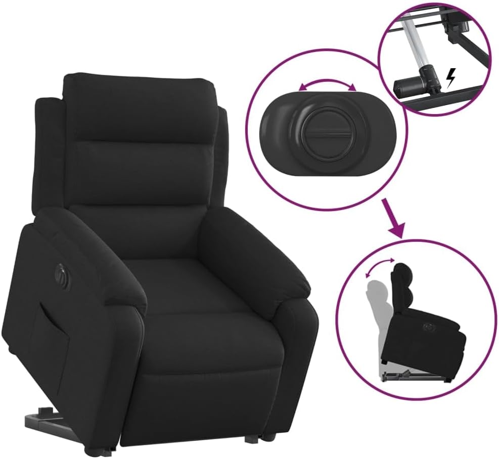 Relaxstoel met opstahulp – Elektrische relaxstoel – Tv-stoel – Ligstoel – Elektrische fauteuil – Zwarte stof – Kantelfunctie tot 135 graden – Comfortabele elektrische ligfunctie