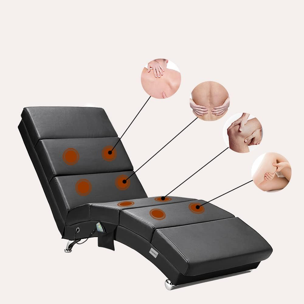 Casaria Relax Chair XXL Massage and Heating Function 186x89x55cm Ergonomic Fabric Upholstered 180 kg Load Capacity Living Room Chaise Longue Relax Chair Black - QUORE