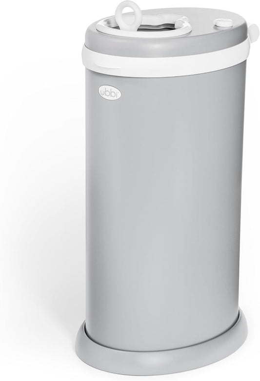 Ubbi Roestvrij stalen Nappy Pail, geurvergrendeling, geen speciale tas vereist, award-winning, Registry Must-Have, mat grijs