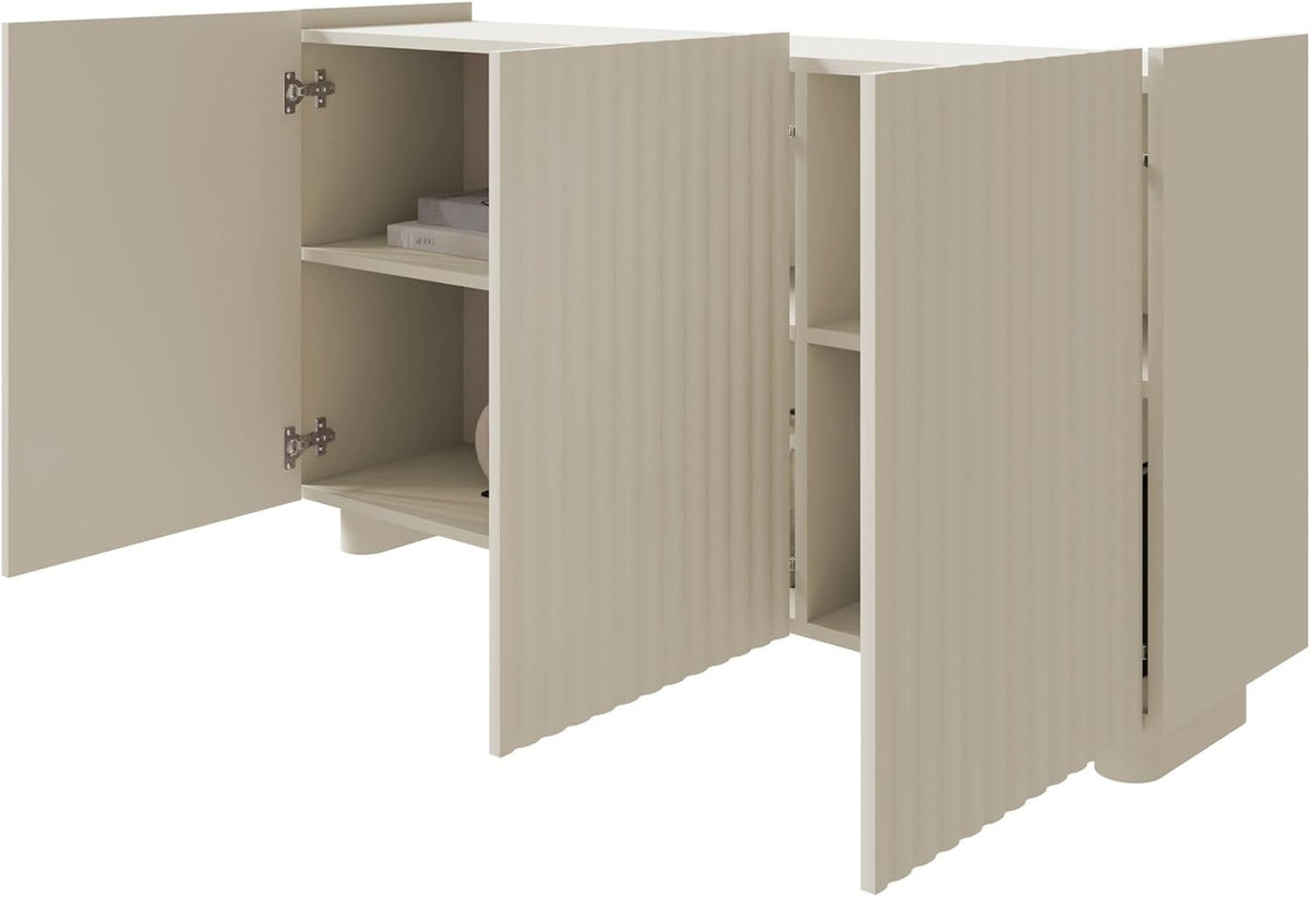 Selsey Commode Fiorra, 84 × 144 × 38,8 cm, lowboard met 3 gesloten vakken, 12 cm ovale poten van MDF, modern design met push-to-open opening, ideaal voor de eetkamer.