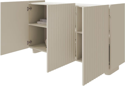 Selsey Commode Fiorra, 84 × 144 × 38,8 cm, lowboard met 3 gesloten vakken, 12 cm ovale poten van MDF, modern design met push-to-open opening, ideaal voor de eetkamer.