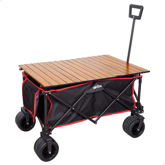 AKTIVE Strandtafelwagen, voor het transporteren van strand-, tuin- of campingaccessoires, zwart, 100 kg, stabiele 360° zwenkwielen met rem, meerhoekgreep, tas, afdekkingen, stoelframe (62373)