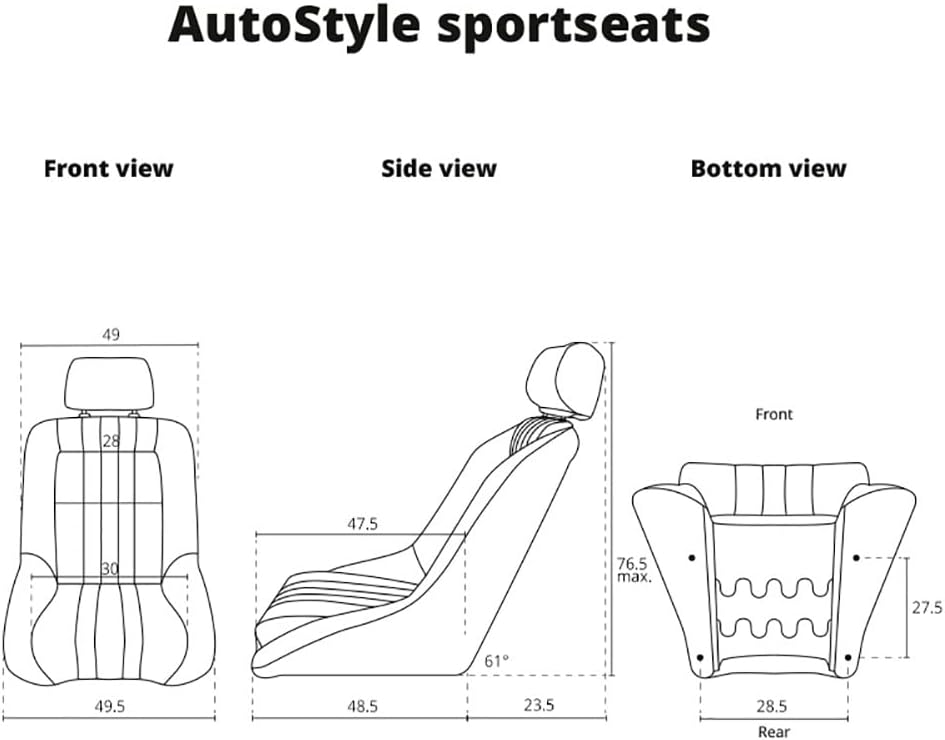 AutoStyle Sportstoel 'Classic' - Zwart Kunstleder - Vaste rugleuning + Hoofdsteun - incl. sledes