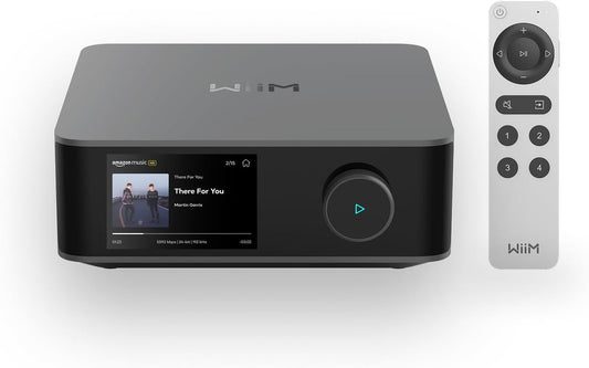 WiiM Amp Ultra met Voice Remote 2 | 100W streamingversterker met ESS ES9039Q2M DAC & Dual TI TPA3255 versterkers | Ingebouwde RoomFit EQ & Touchscreen | HDMI ARC, Optische & RCA-ingangen | Space Grijs
