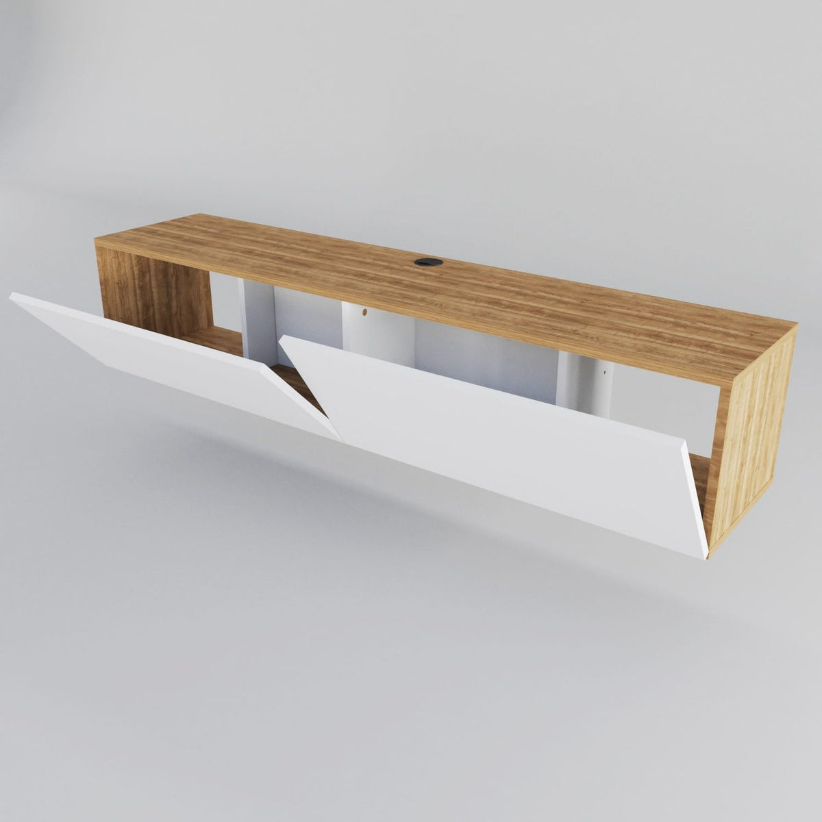 Hanah Home Scandinavian TV-standaard, White & Walnut, 159,7 cm | 100% Melamine Coated Particle Board, 18 mm dik | Stijlvol & Functioneel voor moderne woonkamers