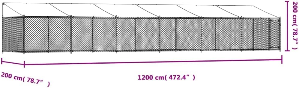 Dog Cage with Roof and Door, Grey, 12x2x2 m, Galvanized Steel, Walk-In Chicken Coop, Galvanized Chicken Coop, Chicken Coop, Chicken Coop, Backyard