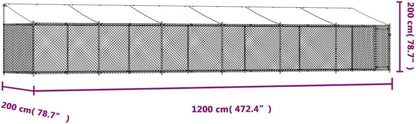 Dog Cage with Roof and Door, Grey, 12x2x2 m, Galvanized Steel, Walk-In Chicken Coop, Galvanized Chicken Coop, Chicken Coop, Chicken Coop, Backyard