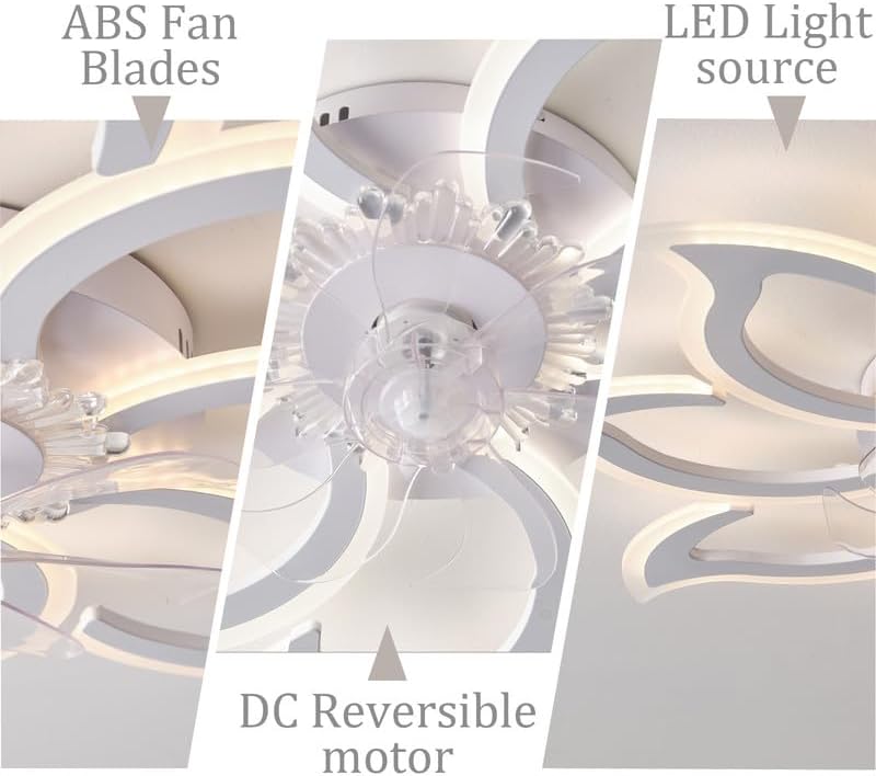 Grote verstelbare led-plafondventilator met modern omkeerbaar licht en stille afstandsbediening, 6 snelheden, wit