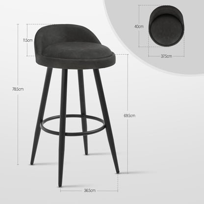Barkruk Set van 2 - Stoel - Kleine stoel - Keukenstoel - 37,5 cm x 34 cm - Antraciet - QUORE