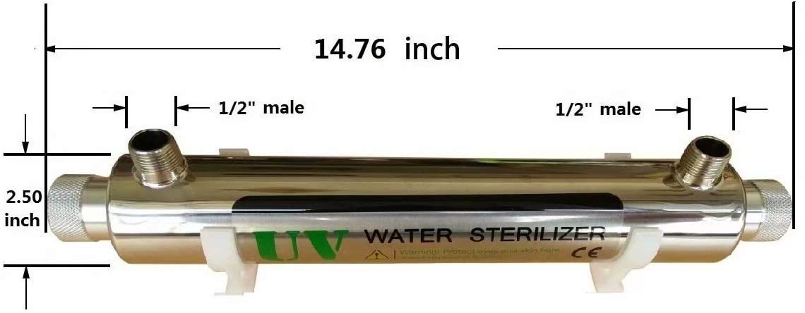 16 W UV-waterdesinfectiesysteem van roestvrij staal 304 UV-sterilisator, 2GPM ultraviolet licht waterfilter, LED & geluidsballast alarmerend, voeg extra 1 stuk UV-lamp toe