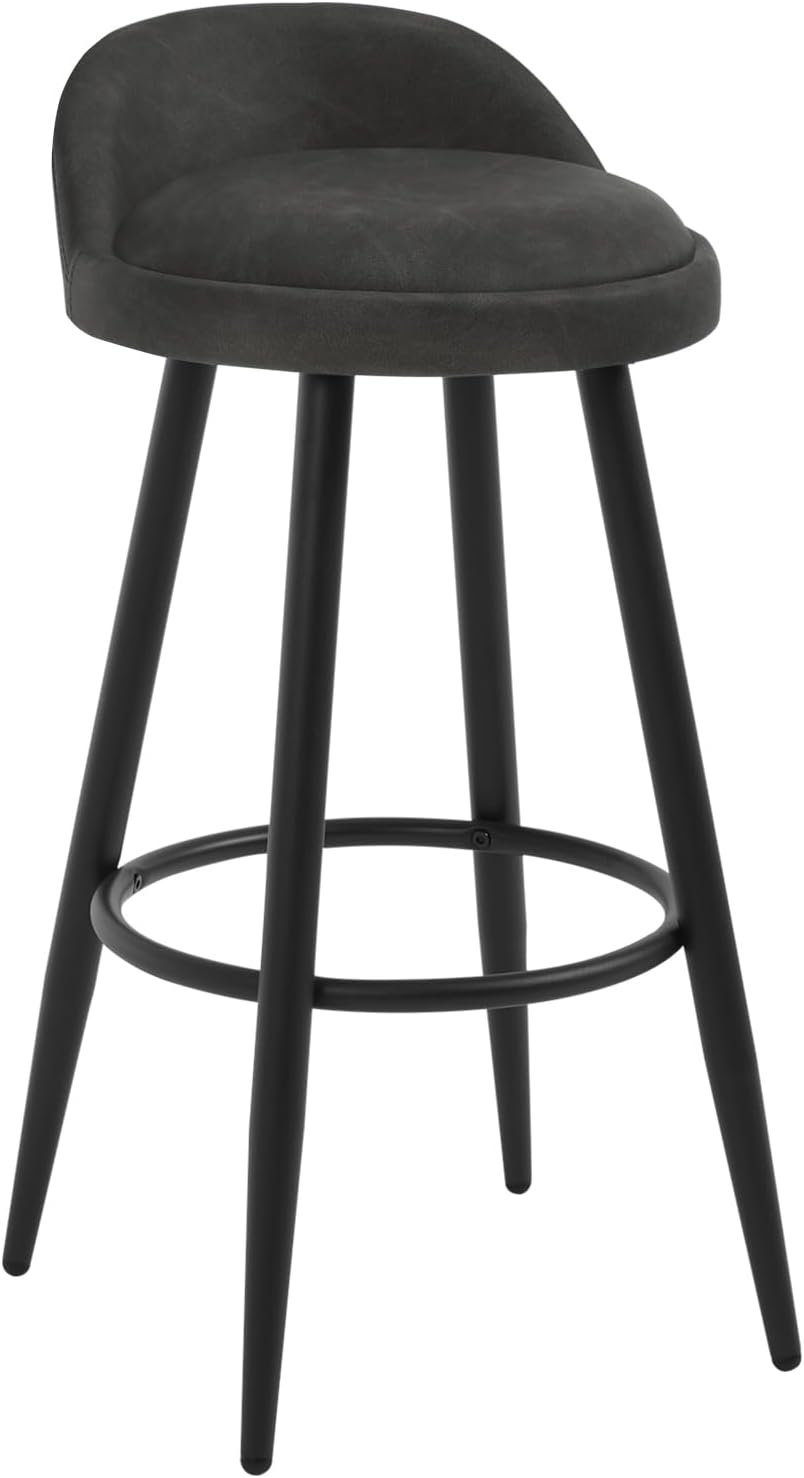 Barkruk Set van 2 - Stoel - Kleine stoel - Keukenstoel - 37,5 cm x 34 cm - Antraciet - QUORE