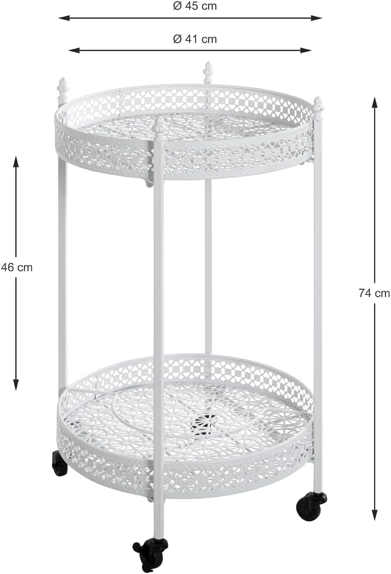 HAKU Serveerwagen wit, metaal - Maat: H 74 cm x Ø 45 cm, Stijl: Kustmeubilair