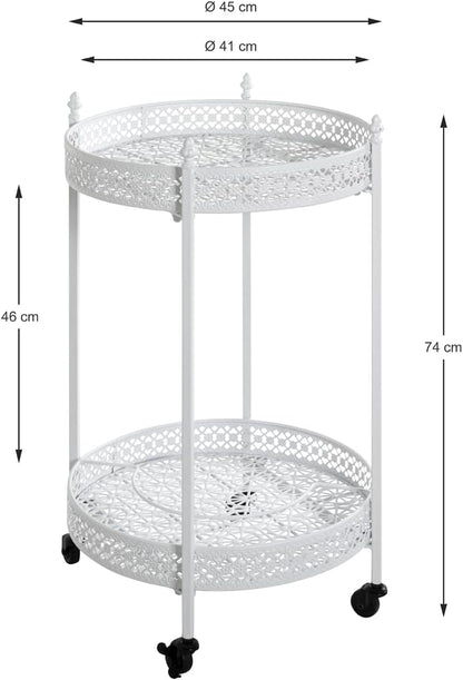 HAKU Serveerwagen wit, metaal - Maat: H 74 cm x Ø 45 cm, Stijl: Kustmeubilair
