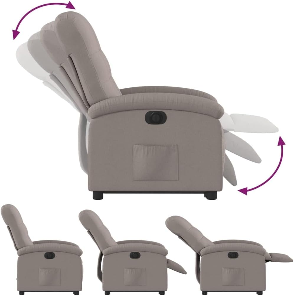 Elektrische Stoel – Kantelbare Stoel – Fauteuil – Loungestoel – Relaxstoel – Taupe Stof – Elektrische Heffunctie – Verstelbare Rugleuning en Voetensteun
